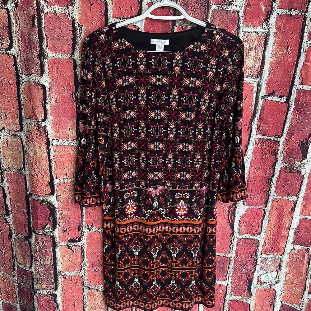 London Times Floral Print Dress - Size 6 Floral Black pink and Red Dress